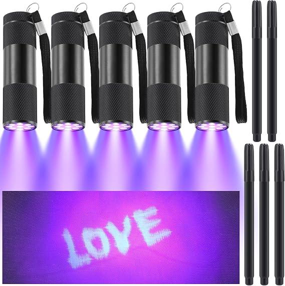 Tegeme 10 Pcs Black Invisible Ink Pen Blacklight Flashlight