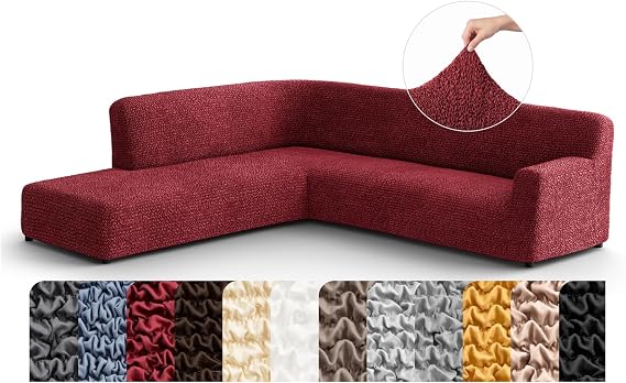 PAULATO BY GA.I.CO. Stretch Sectional Sofa Slipcovers 1-Piece Non-Slip Elastic L Shape Couch Cover Soft Furniture Protector Washable Burgundy (Left-Facing Bumper 120"-195" Wide)