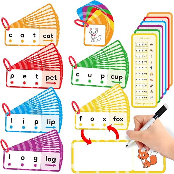 Kasfalci CVC Flash Cards Word Games,Back to School Supplies,Phonics Games,Speech Therapy Toys for Toddlers Kids,Spelling Reading Learning Games,Kindergarten Preschool Learning Activities