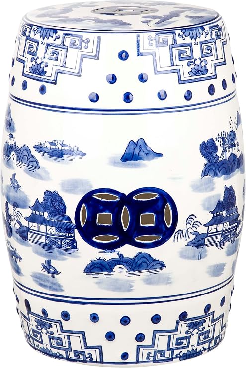 SAFAVIEH Gateless Mist 18" Ceramic Garden Stool, Blue & White ACS4558A