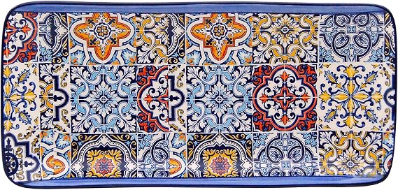 Portuguese Pottery Alcobaca Ceramic Decorative Serving Rectangular Platter (Blue)