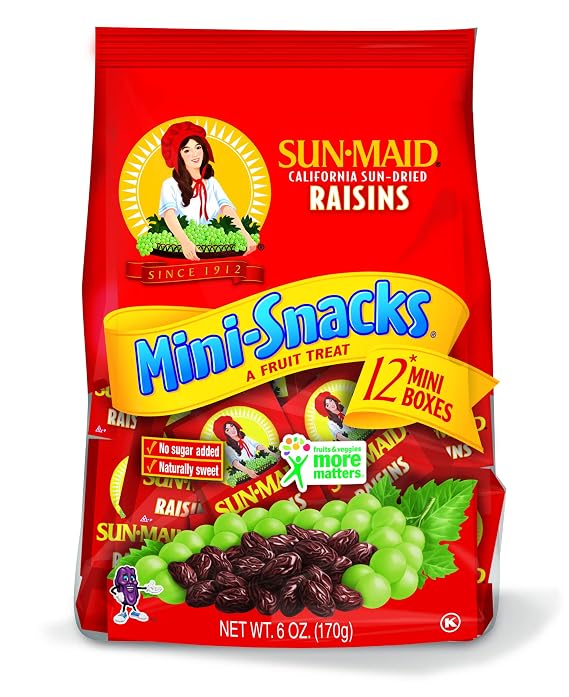 Sun-Maid California Dried Raisins Mini Snack Packs 0.5 Oz Boxes, 12 CT (Pack of 6)