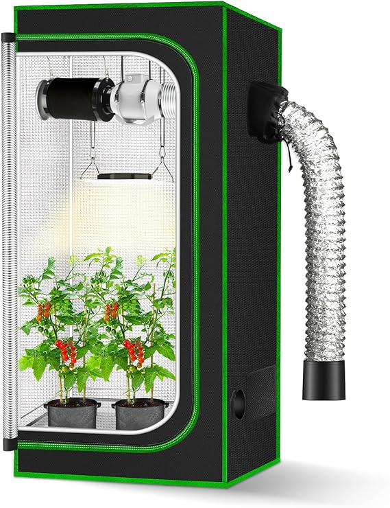 2x2 Grow Tent, 24"x24"x48'' High Reflective 600D Diamond Mylar Canvas with Observation Window and Floor Tray for Hydroponic Indoor Plant Growing
