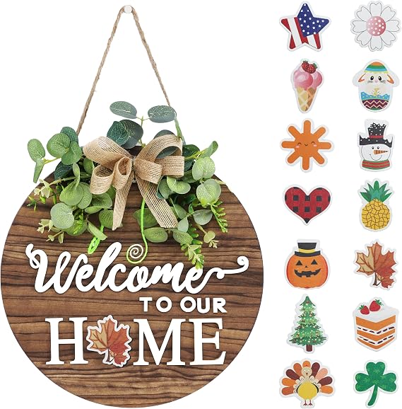 Interchange Welcome Sign Front Door Wreaths for Spring Fall Summer Winter