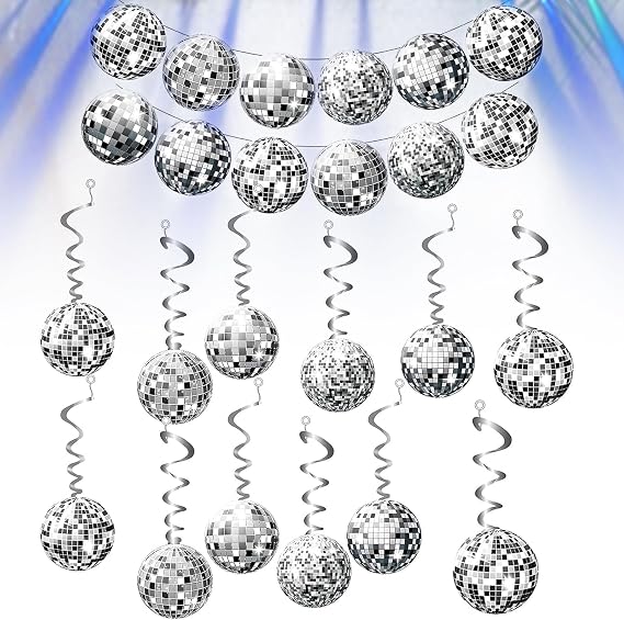 36 PCS Disco Party Decorations, Hanging Swirls Disco Ball Decorations | Disco Decorations Hanging Streamer, Silver Party Decor, Ceiling Decor Set, for House Carnival party Ball Use