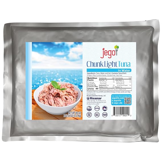 Jego Chunk Light Tuna in Water | Wild Natural Catch Tuna | Keto | Low Carb | Gluten Free | Soy Free | Ready to eat | 43 oz Pouch