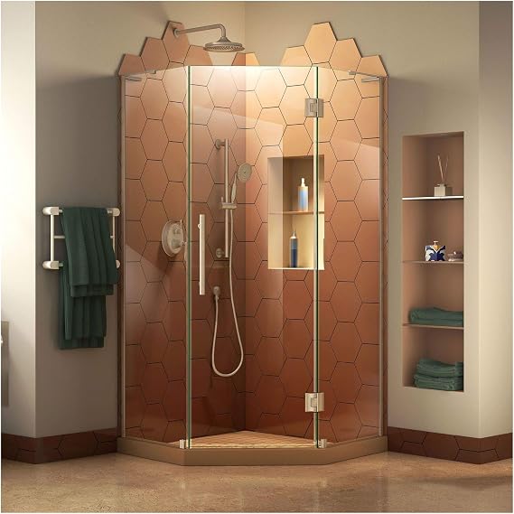 DreamLine Prism Plus 40 in. x 72 in. Frameless Neo-Angle Hinged Shower Enclosure in Brushed Nickel, SHEN-2640400-04