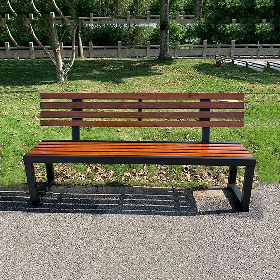 Outdoor solid wood bench，2-4 Persons,Outdoor wooden bench with backrest,Park seating with backrest,Outdoor Furniture,leisure porch seating,metal,Garden 120×40×85cm-Walnut