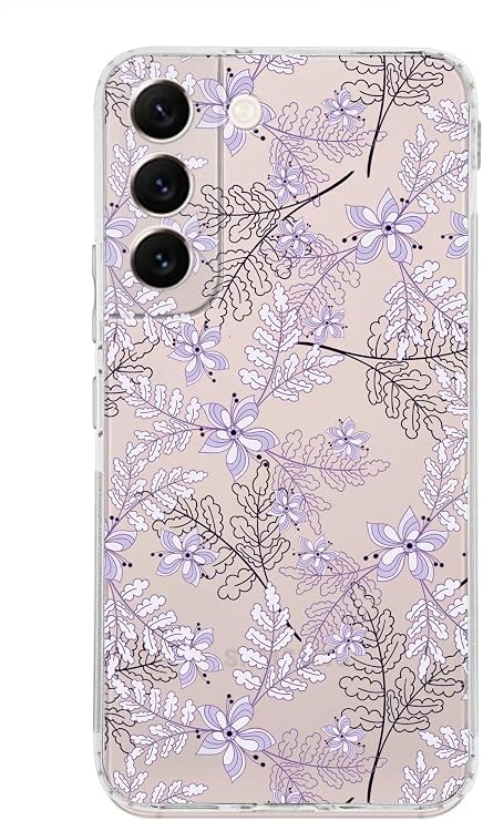 PrintiFy Samsung Galaxy S22 Kamera Korumalı Kapak Floral Lila Tasarımlı Şeffaf Kılıf