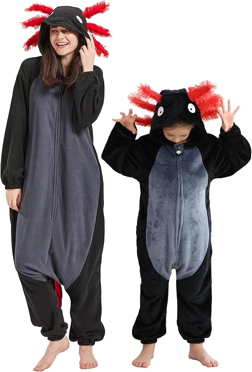 DELEY Unisex Axolotl Onesie Pajamas, Animal One Piece Costume Sleepwear Halloween Cosplay Homewear