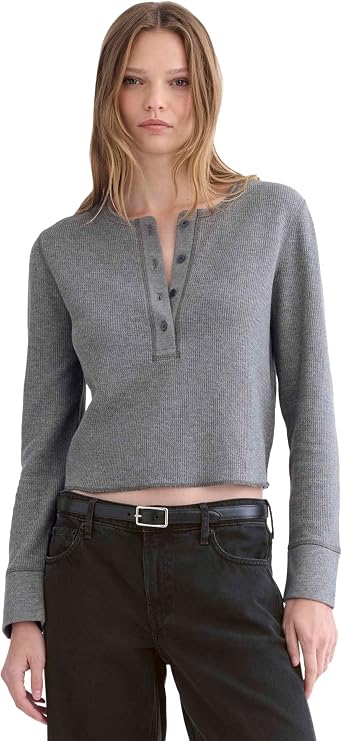 Everlane Women's Everlane Boxy Henley in Cozy Waffle