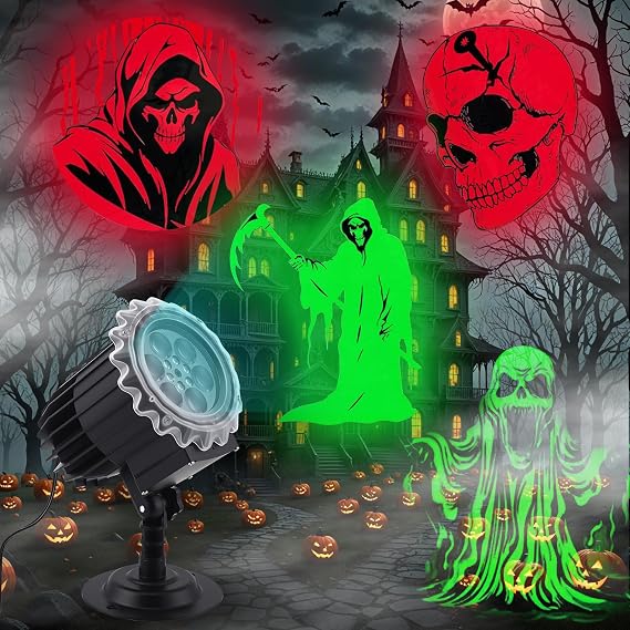 Halloween Decorations Outdoor Indoor, 3D Dynamic Halloween Projector Lights, Halloween Projector Lights Outdoor, IP44 Waterproof Projection Light for Window,Ground, Roof,Wall,Cemetery Holiday Decor [Energy Class F]