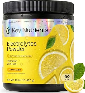 KEY NUTRIENTS Multivitamin Electrolytes Powder No Sugar - Refreshing Lemonade Electrolyte Powder - Sodium & Energy Supplement - Hydration Powder - No Calories - 90 Servings - Made in USA