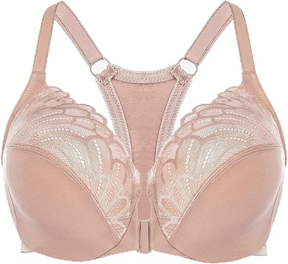 MELENECA Women's Front Closure Plus Size Underwire Racerback Bra | Full coverage cups with unlined comfort, easy front fastening and supportive design for everyday wear and active lifestyles.