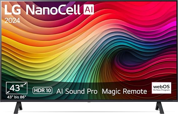 LG 43NANO81T6A TV 43 Inch (109 cm) NanoCell TV (α5 Gen7 4K AI Processor webOS 24 HDR10 up to 60Hz) [Model Year 2024] [Energy Class G]