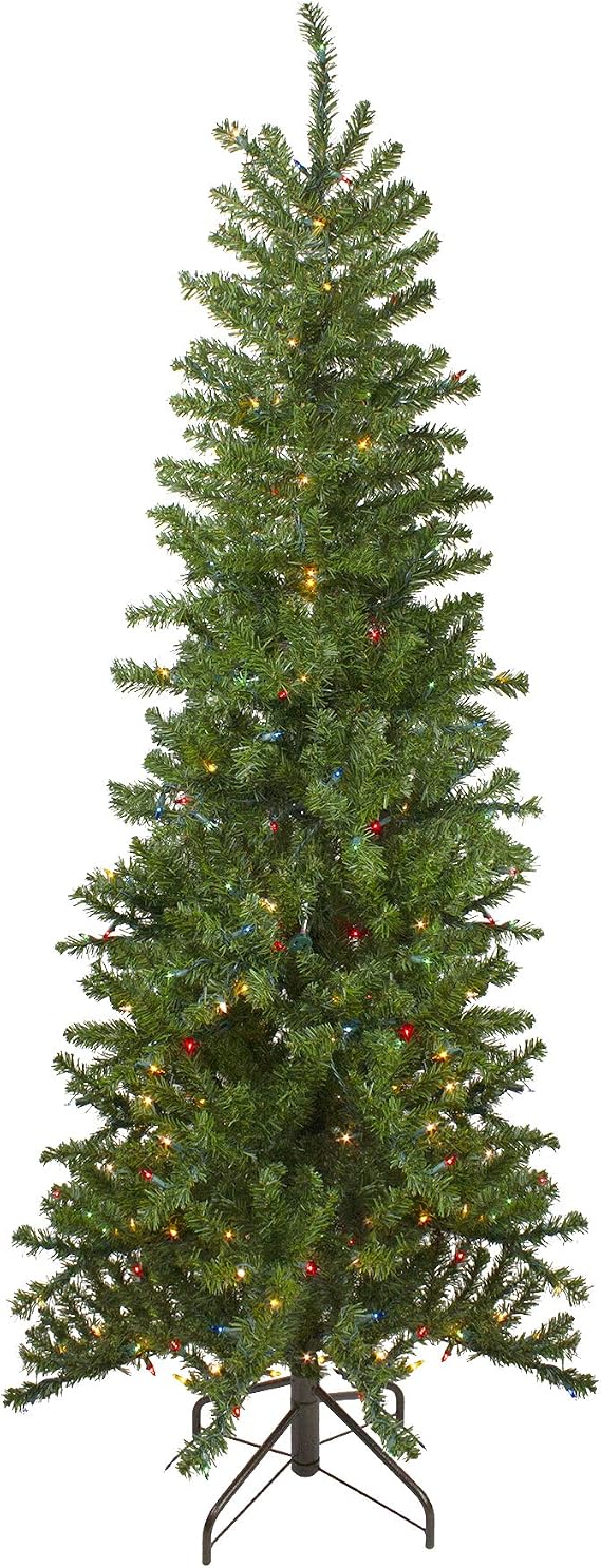 6.5' Pre-Lit Canadian Pine Artificial Pencil Christmas Tree - Multi Lights