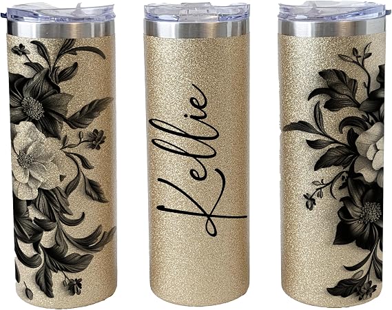 Personalized Glitter Tumbler 20oz Custom Name Insulated Cup, Gold