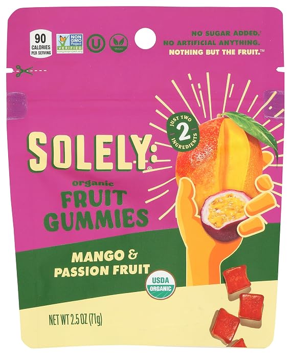 Solely Organic Mango & Passion Fruit Gummies, 2.5 OZ