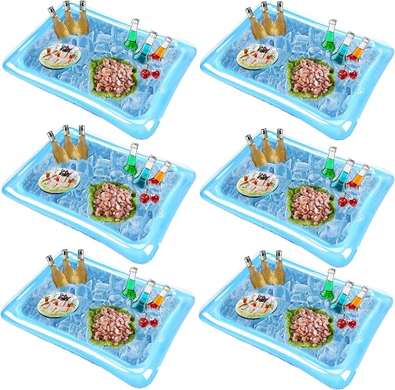 6 Pack Inflatable Ice Serving Bar, Salad Ice Tray Food Drink Containers BBQ Picnic Ice Food Drinks Buffet Server Tray for Indoor Outdoor Party