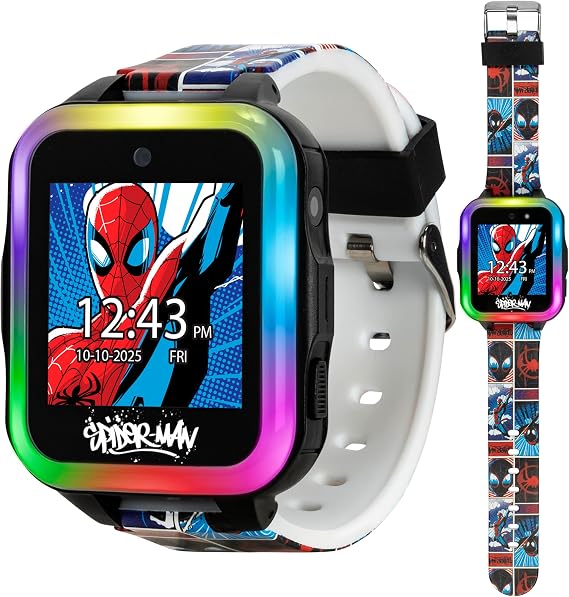 Marvel Spider-Man Kids Smart Watch with Touchscreen Camera Games Voice Recorder Flashing Bezel Alarm Stopwatch Step Counter Printed Silicone Band Fits Wrist Sizes 5.5 to 8