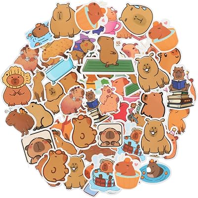 100pcs Capybara Stickers Cute Brown Stickers Waterproof Cartoon Animal Decals Nature Party Favors & Gifts for Adults Teens Girls Water Bottle Laptop Luggage Helmet Skateboard Motorcycle Guitar