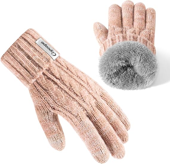 Copcape Winter Gloves for Women Cold Weather, Gloves Warm Knit Touch Screen Elastic Thermal Fleece Lined,Stocking Stuffers