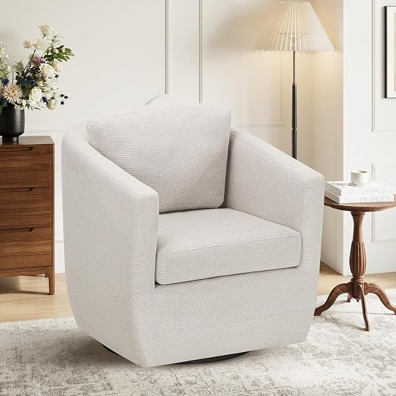 COLAMY 360 Swivel Accent Chair with Pillow, Living Room Armchair No-Sag Foam & Sturdy Metal Base, Fully Assembled Swivel Accent Single Sofa for Bedroom Living Room, Reading Room, Beige