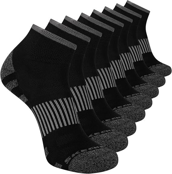 Skechers Men's 8-pack Work Collection Quarter Crew Socks, Extended Cushion & Mesh Ventilation Socks
