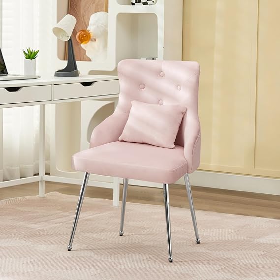 Velvet Dining Chairs, Upholstered Velvet Accent Chairs, Kitchen Chair with Metal Legs & Lumbar Pillow for Dining/Living Room/Vanity
