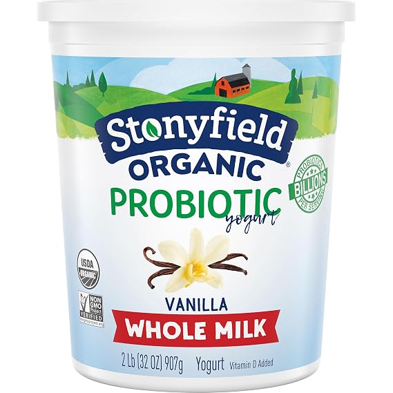 Stonyfield Organic Vanilla Whole Milk Probiotic Yogurt, 32 oz Tub