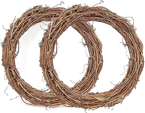14Inch Grapevine Wreath, 2pcs Rattan Branch Plaim Wreath for Crafts