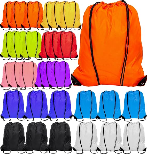 PAXCOO 30Pcs Drawstring Backpack Bulk Drawstring Bags Cinch Sack Bag Nylon Draw String Sport Bag, 10 Colors