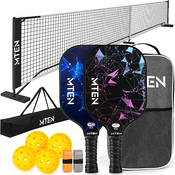 Pickleball Paddles Set of 2 & Pickleball Net, Pickleball Set with 2 Pickleball Rackets,4 Balls, 1 Portable Carry Bag, 1 Portable Pickleball Net