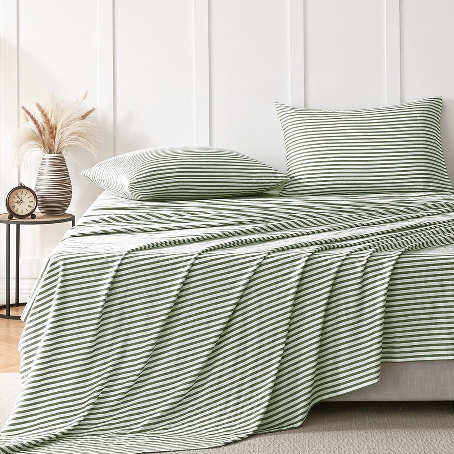 JELLYMONI Striped Sheets Set Full Size, 4 Pieces 100% Cotton Bed Sheets - 16 Deep Pockets Fitted Flat Sheet & Pillowcase Bedding Set, Ultra-Soft, Machine Washable