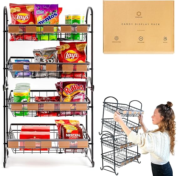 ODOXIA Candy Display Rack | Stackable Candy Organizer | Snack Organizer For Countertop | Snack Shelf And Chip Rack For Stores | Snack Display For Counter | Snack Stand For Office 2-Pack