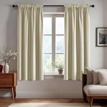 Deconovo Blackout Curtains for Bedroom, Thermal Insulated Room Darkening Rod Pocket Window Drapes, Beige, 42W x 63L Inch, Pack of 2 for Living Room & Nursery Privacy Panels