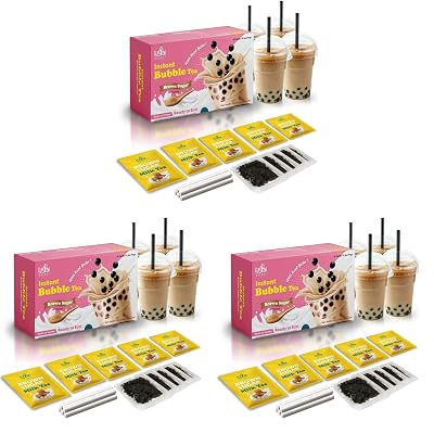 3 Packs Fusion Select Authentic Brown Sugar Bubble Tea Kit Extra Rich 5 Packs Bubble Tea Drink, Boba Tapioca Pearl, Straws, Most Popular Bubble Tea Flavors Royal Black Tea Latte, 3 Packs