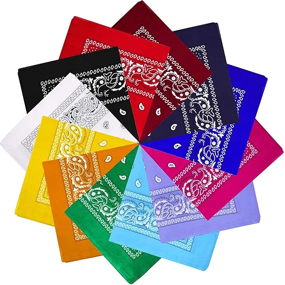 Blulu 12 Pack Neon Bandanas Paisley
