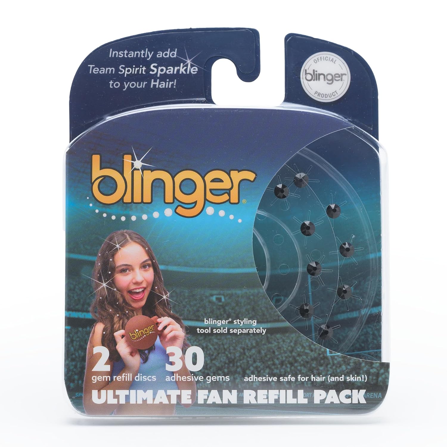 blinger® Ultimate Fan Refill Pack of 30 Dazzling Hair-Safe Gems - Black – as seen on Shark Tank | Hair-Safe Bedazzler Gem Stamper for all the Sports Lovers | Fun Gift, Game Days, Sports