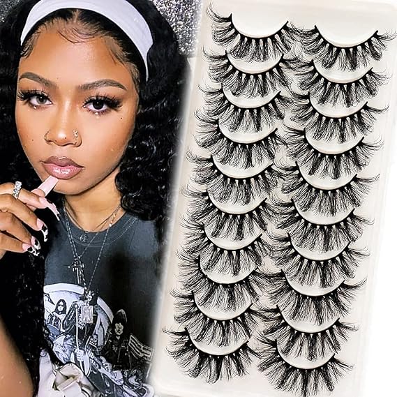 Veleasha Lashes Fluffy Wispy Dramatic Faux Mink Eyelashes (6D23) | Dramatic,Fluffy,6D Effect,12-22mm,Soft,Criss-cross,False Eyelashes,Handmade,10 Pairs Pack,Fake Eyelashes,for Every Occasions