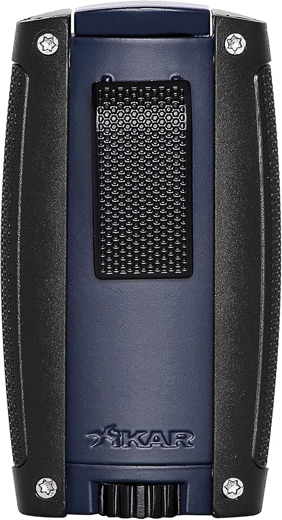 Xikar Turismo Double Jet Flame Cigar Lighter, Attractive Gift Box, Pocket-Friendly, Protective Flip-Lid, Over-Sized Fuel Tank, Matte Blue
