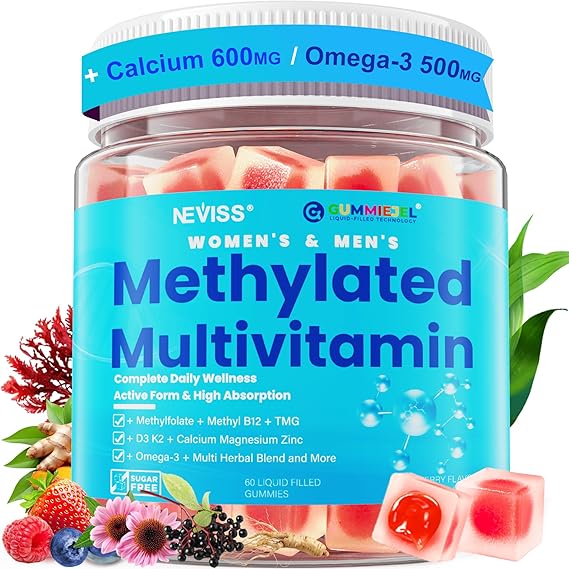 Methylated Multivitamin for Women & Men Gummies w/ Omega-3, Calcium, D3 K2