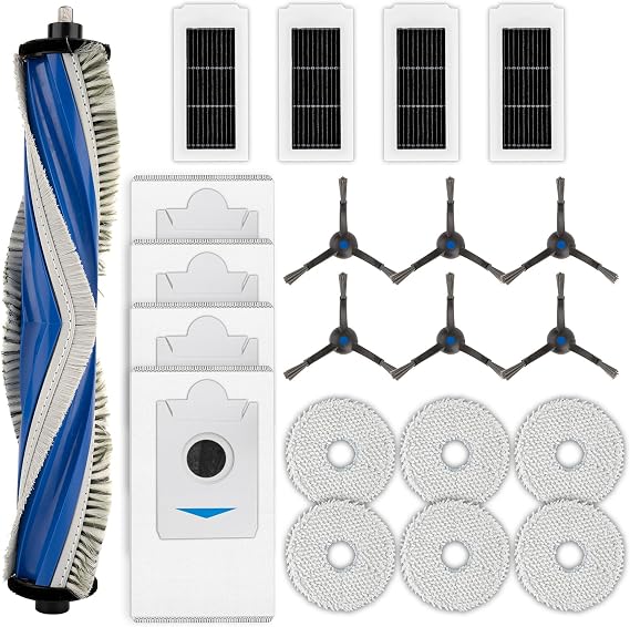 (21 Pack) X5 Omni Replacement Parts Compatible with ECOVACS DEEBOT X5 Omni/ X5 Pro Omni Robot Vacuum Cleaner, 1 Roller Brush, 6 Side Brushes, 4 Dust Bags, 4 HEPA Filters, 6 Mop Pads, Accessories Kit
