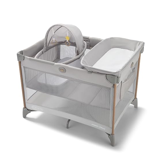 Graco Pack n Play CareSuite Playard, Portable Playpen with Baby Bassinet, Changing Table, Sky