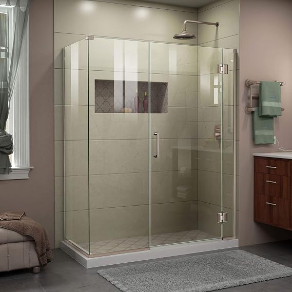 DreamLine Unidoor-X 52 1/2 in. W x 30 3/8 in. D x 72 in. H Frameless Hinged Shower Enclosure in Brushed Nickel, E12422530-04