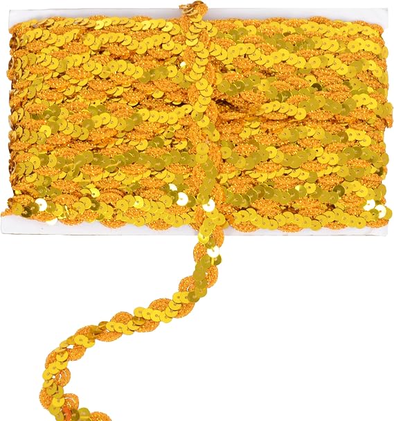 Sequin Braid Trim, 0.6 Inch Wave Glitter Metallic Paillette Sequin Strip Ribbon, Embellishment DIY Sewing Costume, 27 Yards, Gold