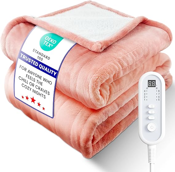 Electric Heated Blanket Full Size, UltraCozy Premium Flannel & Sherpa, Even Heat Distribution & Stable Temp, 110H AutoOff, 8 Temps (86125.6F), Overheat Protection, Ideal Gifts for Grandma
