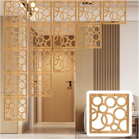Wall Partition Room Dividers Wooden Room Divider Hang Hollow Screen Partition Wall for Home Bedroom Kitchen Office DIY Decor with Fittings,Foldable Hanging Partition(Natural a,9Pcs)