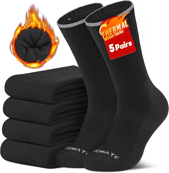 CLOSEMATE Mens Thermal Winter Crew Socks for Boots Thick Warm 5 Pairs