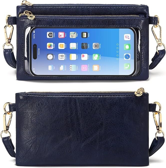 Women's Wallets Leather Small Crossbody Bag Wristlet Clutch Purse Slim Ladies Phone Bags with Shoulder Wrist Straps